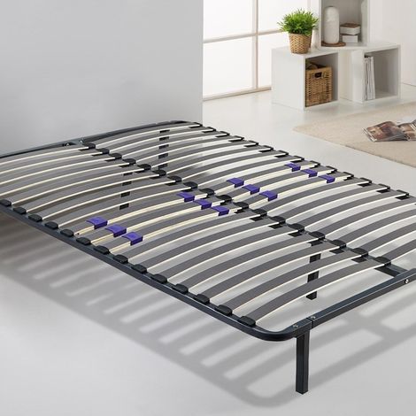 Sommier 90x190cm à lattes en peuplier – Fermeté réglable – Pieds de 25cm – Zone lombaire renforcée – Structure métallique laquée époxy – Sofareva (1/4)
