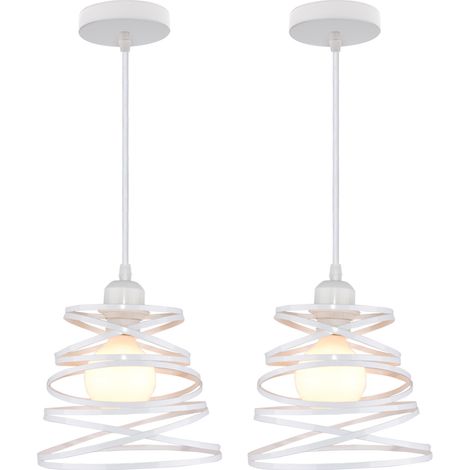 2PCS Suspension Luminaire D'Intérieur De 20CM Lustre Rétro En Métal Pour Salon Cuisine Blanc