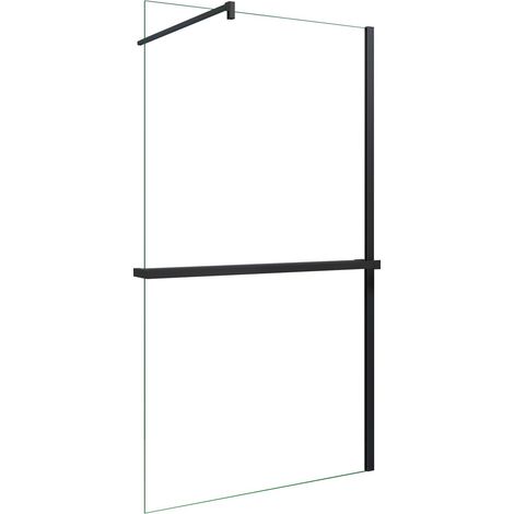 AICA Walk in Duschwand 120x200cm 8mm NANO ESG-Glas mit Schwarz 120cm Duschregal Handtuchhalter Duschtrennwand mit 140cm Stabilisator F132B (1/3)