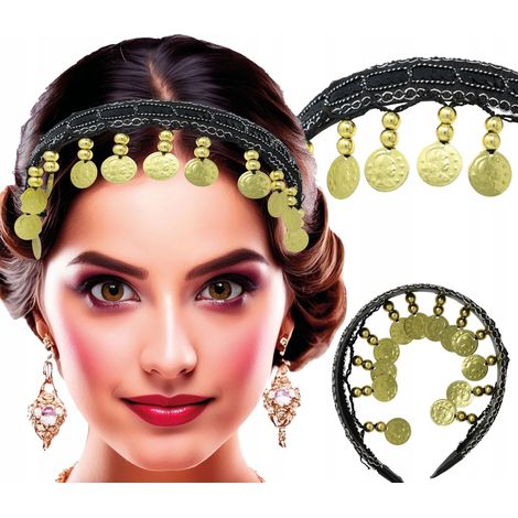Diadema de adivina gitana árabe negra con monedas de oro para carnaval (1/4)