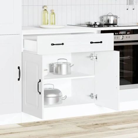 Armoires de Cuisine Blanches en Bois d'Ingénierie – Meubles de Rangement Modernes et Durables pour Cuisines Françaises (1/5)