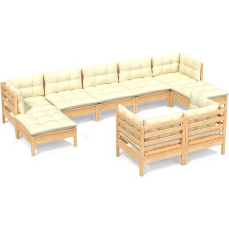 9-tlg. Garten-Lounge-Set mit Creme Kissen Massivholz Kiefer vidaXL (1/5)