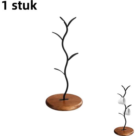Porte-tasses en forme d'arbre, décoration de salon, étagère pour tasses à thé, organisateur de clés pour l'entrée, bambou, noir (1/5)