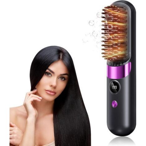 Hair Straightening Brush, Mini Cordless Straightening Brush, 4 Temperature Settings 140-199°, Portable, Multifunctional Ceramic Straightening Comb, Suitable for Beard and Hairstyle
