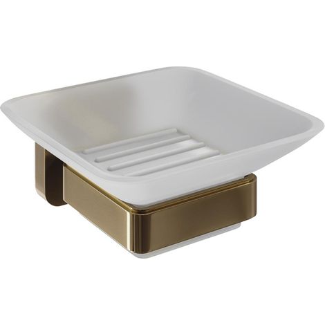 Modern Soap Holder Glass Dish Bathroom Kitchen Wall Mounted 150mm - Brushed Brass (1/5)