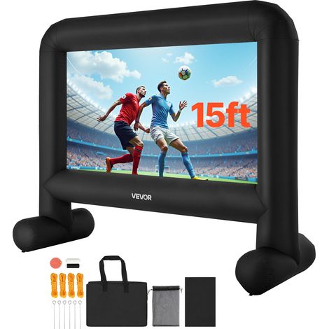 VEVOR Ecran de Projection Gonflable Diagonale de 457 cm, Format 16:9, 600D, Lavable, avec Sac de Rangement Portable, Installation Facile, pour Exterieur, Cinema Maison, Soiree a Theme, Piscine