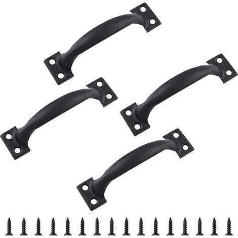 Poignée de porte en fonte ancienne de 98mm,solide, poignée de porte, poignée de porte de porte de grange, extérieur, garage, armoire, noir 4pcs (1/4)