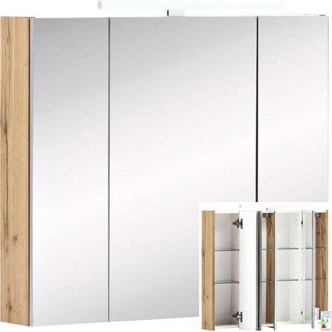 Spiegelschrank 80cm in Eiche-Landhaus DABO-04 mit LED-Beleuchtung, B/H/T: 80/71-75/16 cm (1/5)