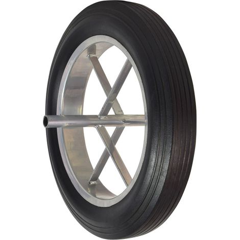 Roue de brouette increvable jante métal Ø270 mm - pneu 385 x 66 mm - Axe soudé Ø20mm longueur 242mm"