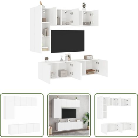 vidaXL Meuble TV - Unités murales TV 5 pcs blanc bois d'ingénierie (1/5)