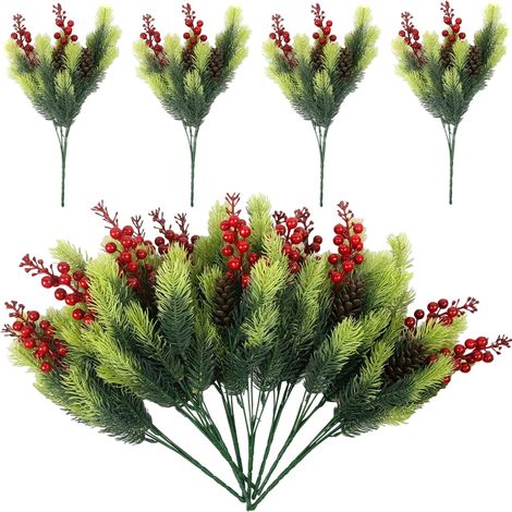 Rami di Pino Artificiali Decorativi Natalizi 8 Pezzi Verdi 38 cm (1/5)