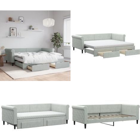 Tagesbett Ausziehbar mit Schubladen Hellgrau 90x190 cm Samt - Schlafsofa - Sofa-Bett (1/5)