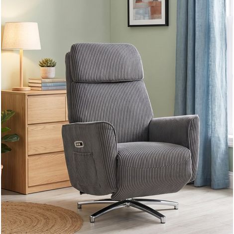 Sillón relax eléctrico giratorio 360°, 2 motores, reclinable, USB, gris oscuro HAVRYA (1/4)