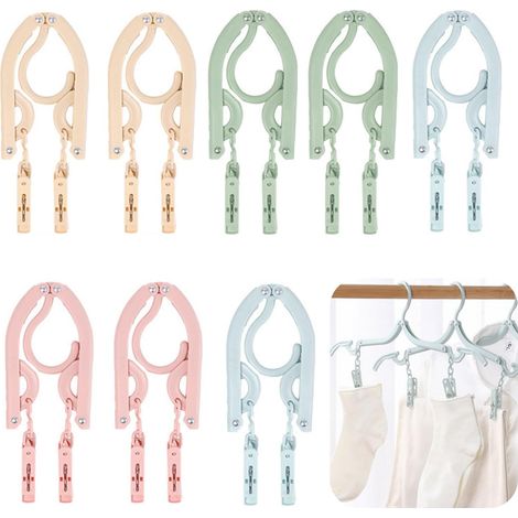 CSPARKV 8 Pieces Folding Hangers (with Clip) Foldable Travel Hangers Foldable and Portable Travel Hangers Baby Hanger Portable Hangers Suitable for Business Travel and Home Furnishing