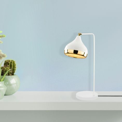 Lampe à poser design blanche & or, abat-jour orientable SILE (1/5)