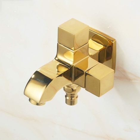 Mitigeur de cuisine Robinet de machine à laver Robinet Noir Or Argent Cuivre Séparateur Double Usage Double Eau Un en Deux Angle Vanne Vadrouille Piscine Machine À Laver Robinet Double Interrupteur (C (1/5)
