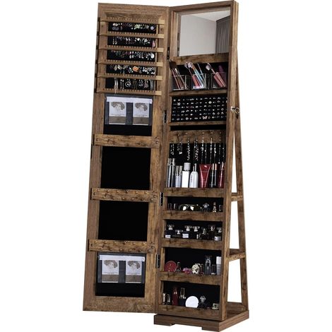 Need – Armoire à bijoux avec miroir à pied de pleine longueur – MDF durable – Étagères arrière pour colliers et bracelets – Rotatif pour un accès facile (1/5)