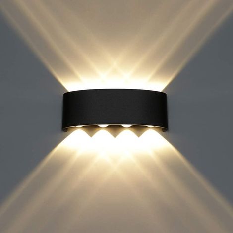 8W wasserdichte moderne Sensor-Wandleuchte, LED-Beleuchtung oben und unten, kabellose ABS-Magnetlampe, keine Verkabelung, dreifarbig (schwarz). (1/5)