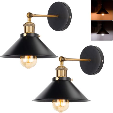 JCPYIUL2 Stück schwarze Industrie Wind Wandleuchte Vintage Dachboden Wandleuchte Schirm Leuchte Installationsweise: Vintage Wandleuchte, E27 Schraube für Küche, Esszimmer, Flur, Café, Bar(Ohne Glühbir (1/5)