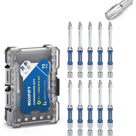 Lot de 10 embouts Torx T25 de 75 mm de long avec tige hexagonale de 6,35 mm (1/5)