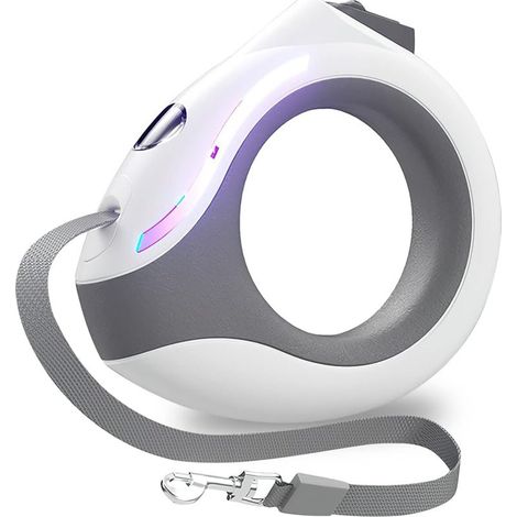 (Blanc) Laisse Rétractable pour Chien, Laisse Extensible 3m avec Lampe De Poche LED, Frein Et Verrouillage à Un Bouton, Laisse Extensible pour Chiens Jusqu'à 20 Kg (1/5)