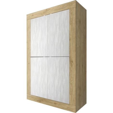 Buffet Design mit 4 Türen aus Holz, Kollektion ACCESS. Farben Weiß und helles Eichenholz
