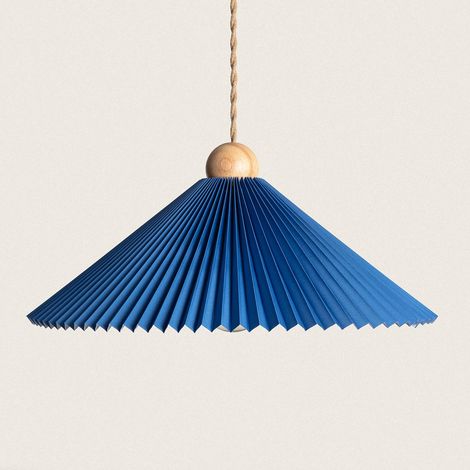 Lampada a Sospensione Legno e Tessuto Luanda Azzurro Scuro (1/5)