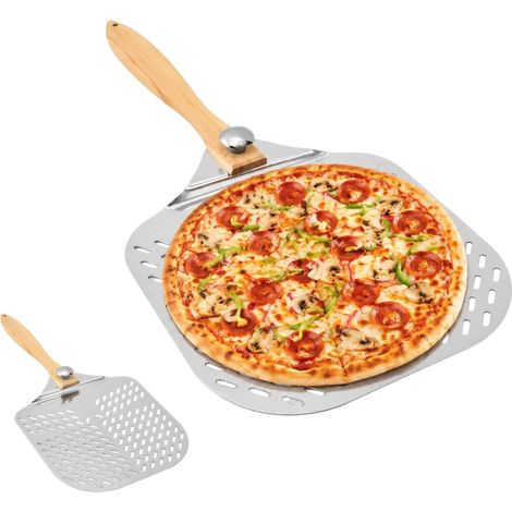 Pelle à pizza perforée en aluminium inoxydable - Pelle à pizza XXL - Avec trous moulés - Argenté (1/5)
