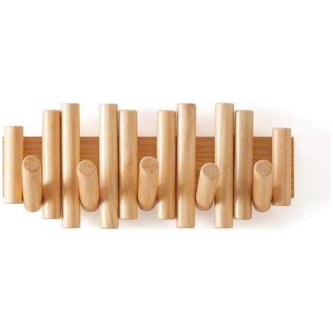 Perchero de pared de madera, de 38 cm de largo y 16,5 cm de alto, con 5 ganchos plegables. (1/5)