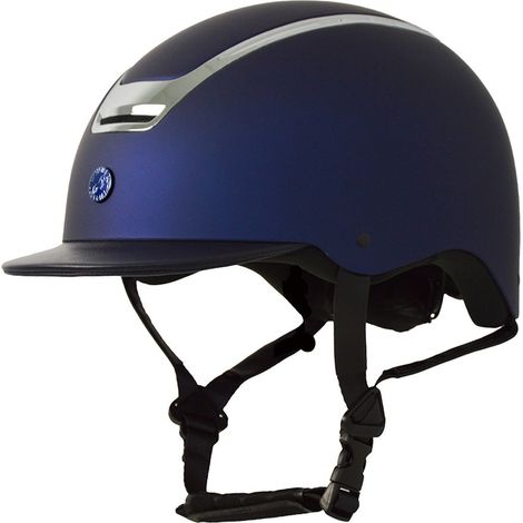 53-56 CM, nero: Casco da equitazione con calotta opaca a visiera stretta in pelle e frame cromato (1/5)