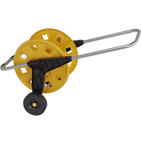 Chariot enrouleur de tuyau avec roues, enrouleur de jardin robuste pour l'extérieur, capacité de 60 m, type à poussée manuelle, jaune