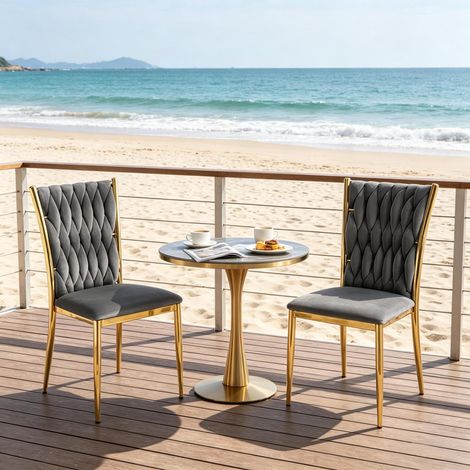 Lot de 2 chaises de salle à manger en velours à dossier haut, métal gris foncé et or (1/5)