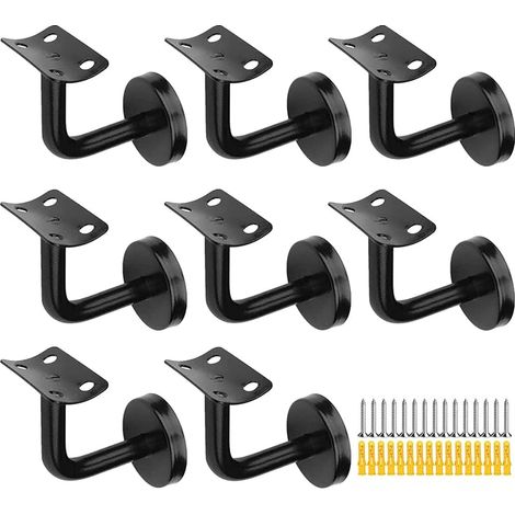 Supports de Main-Courante d'Escalier, Supports de Rampe d'Escalier en Acier Inoxydable, 60x80 mm, pour Rampes d'Escalier, Appui ou Balustrade Intérieure et Extérieure (8, Noir+Arc de Joint) (1/5)
