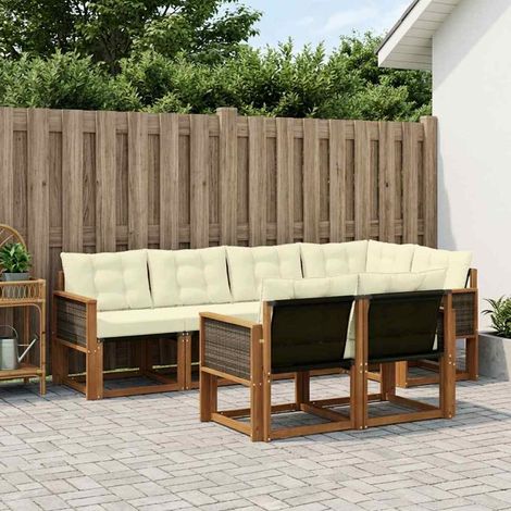 vidaXL Outdoor-Sofagarnitur mit Kissen 7 pcs Natur und Creme (1/5)