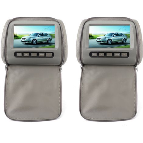 2 Stück 7-Zoll-HD-Auto-Kopfstützen-LCD-Videoplayer mit Reißverschlussabdeckung, Fernbedienung, MP5-Display, Grau (1/5)