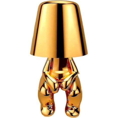 Goldene Touch-Nachttischlampe, kabellose, wiederaufladbare und tragbare Schreibtischlampe von Thinker mit USB-Ladefunktion – Gold H (1/5)