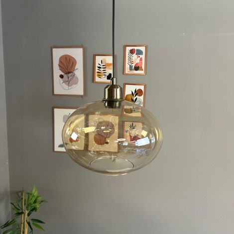 bamyum Solvia Suspension Luminaire Verre Rétro en Metal de 30 cm, Lustre de Salon Vintage, Éclairage de Plafond pour Chambre, Cuisine, Lampe Suspendue (1/5)