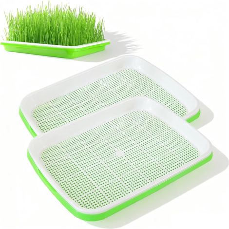 2 Pièces Germoir, 22x14cm Plateau Hydroponique, Bac Semis PP, Pour Graines Herbe Blé