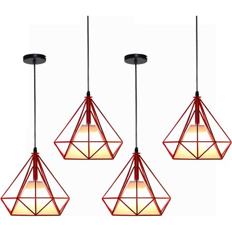 Lámpara Colgante Vintage de Metal, Lámpara Colgante de techo Industrial, Iluminación de Techo de Interior E27, 25cm, Roja 4 Piezas (1/5)