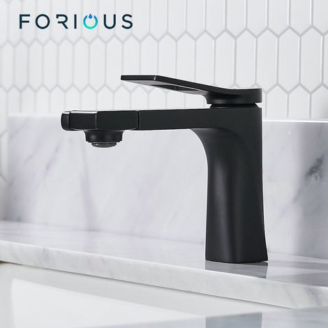 FORIOUS Mitigeur de Lavabo avec Bec Pivotant Robinet Design Moderne Dépoli Noir (1/4)