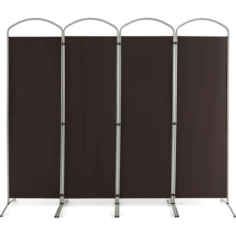 GOPLUS Paravent Séparation Pliant-Cadre en Métal-Idéal pour Maison,Bureau,Hôpital,221x188CM,4 Panneaux,Café