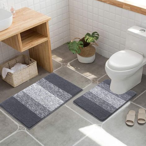 Copriwater ultra morbido, tappetino antiscivolo a forma di U, tappetino da bagno lavabile in lavatrice, tappetino doccia spesso e altamente assorbente (5060 cm a forma di U + 5080 cm, grigio) (1/5)