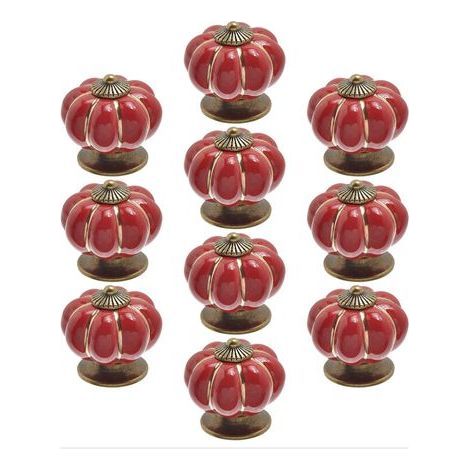 Rouge Lot de 10 boutons de porte en céramique vintage en forme de citrouille (1/4)