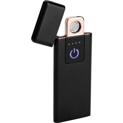 Briquet électronique ultra-mince, sans flamme et coupe-vent, rechargeable par USB et doté d'un interrupteur tactile (noir) (1/5)