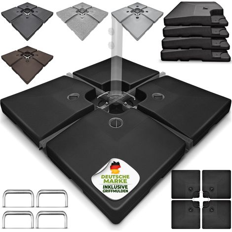 tillvex® Sonnenschirmständer Granit-Grau 90 Liter / 120 kg – 4-teilig für Ampelschirm inkl. Metallverbinder Schirmgewicht befüllbar mit Wasser oder Sand Schirmständer Ampelschirmständer wetterfest