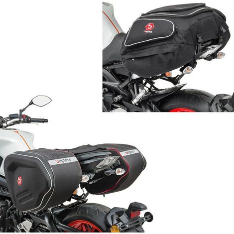 Sacche laterali moto RF1 40-60 Litri Volume cavaliere + Sacco da sella moto X50 Portapacchi posteriore 50Ltr in nero