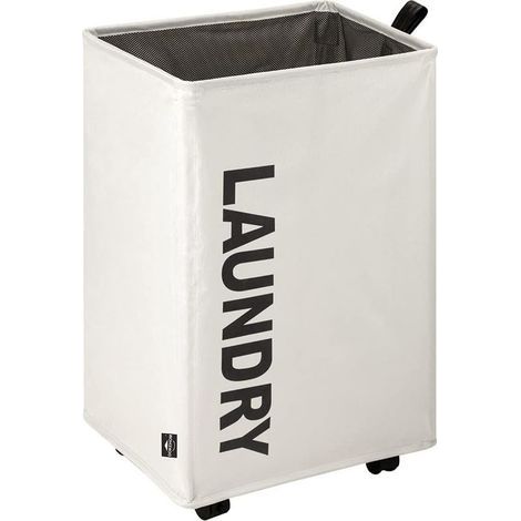 Paniers à linge avec des roues, Pliable Sac à linge, Pliage Grande Capacité Corbeilles à linge (Beige, L)