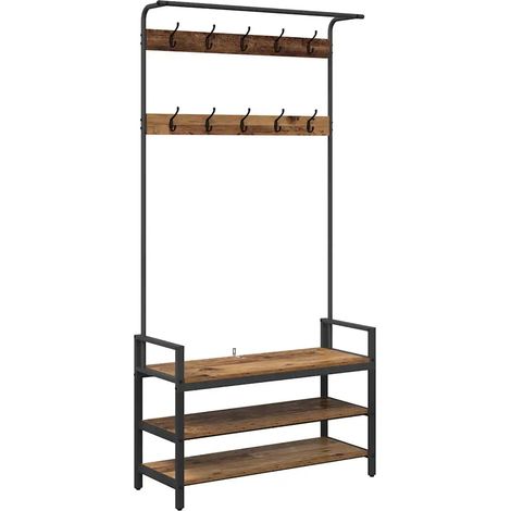 Appendiabiti rettangolare con portaoggetti integrato 95 x 34 x 184 cm in stile contemporaneo in legno antico 020052644