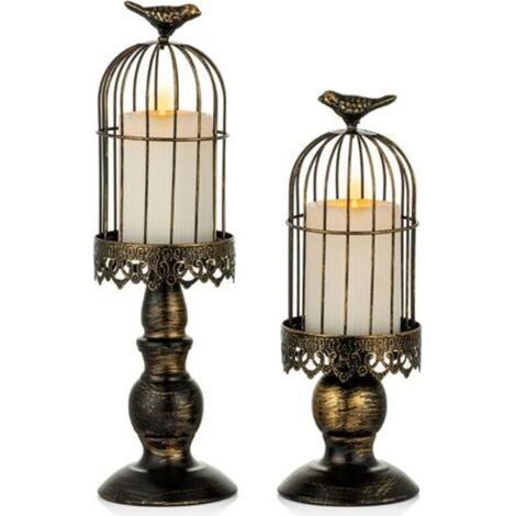 Bougeoir Chandelier à Cage à Oiseaux Vintage Decoration Mariage Chandeliers Bougoire Décoratifs pour Tables de Mariage, Shabby Chic Ornements pour Chandeliers Sculptés en Fer Forgé Noel, Noi