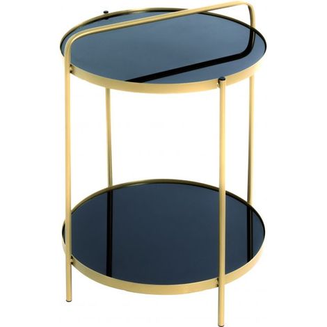 Table d'appoint ronde 38x51 cm en verre noir et métal doré (1/3)